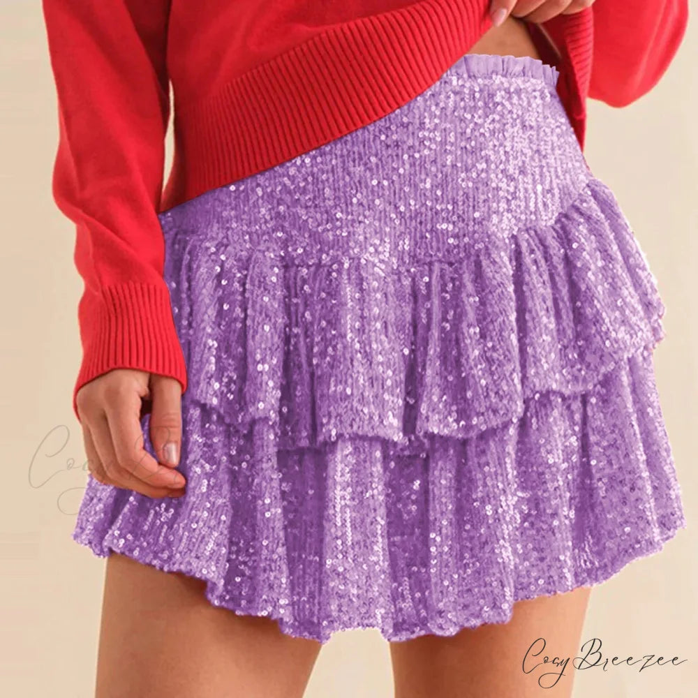 Sparkling Sequins Layered Skirt purple / XS skirts-250223
