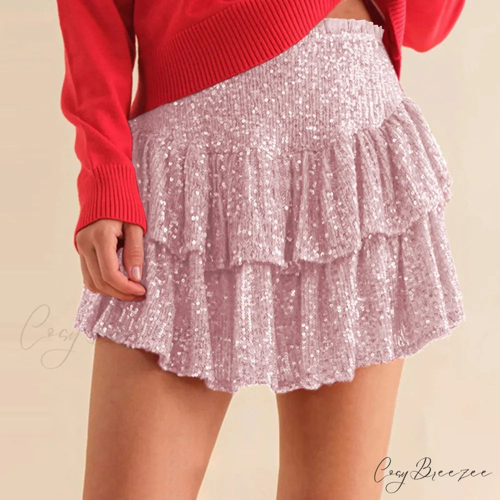 Sparkling Sequins Layered Skirt rose / XS skirts-250223