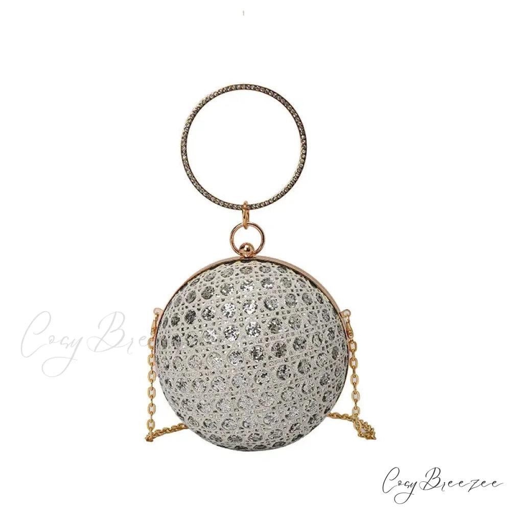 Sparkly Round Shiny Diamond Evening Clutch Bag Silver clutchbag-250126