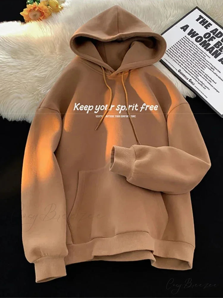 Spirit Free Letter Printed Hoodie Brown / M(40-45KG) hoodies-241228