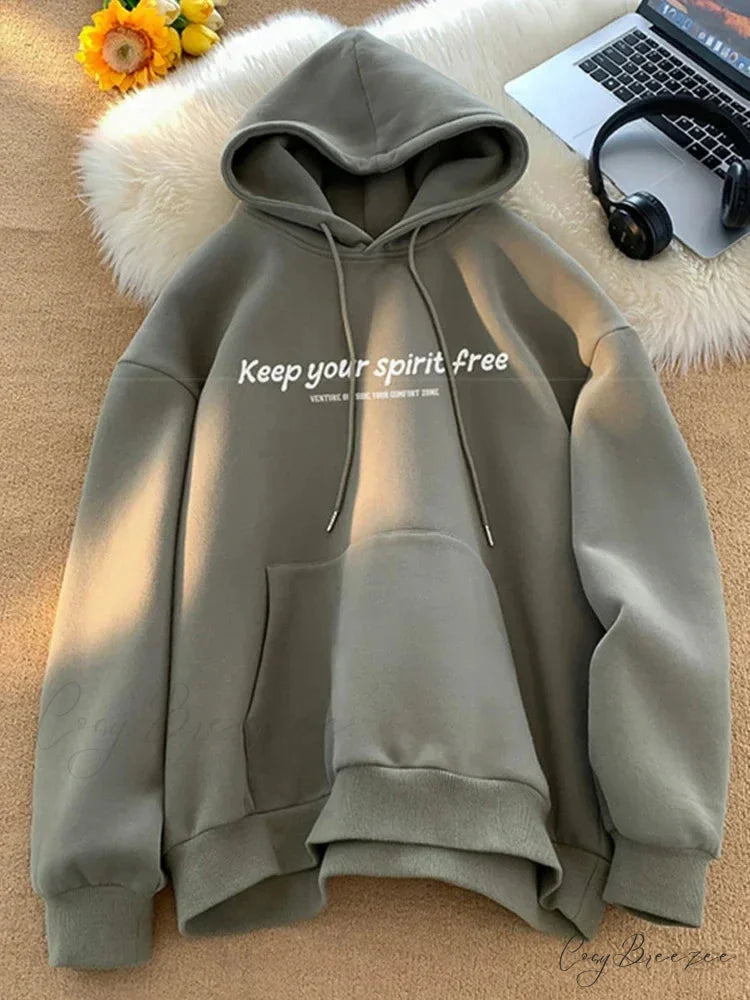 Spirit Free Letter Printed Hoodie Dark Grey / M(40-45KG) hoodies-241228