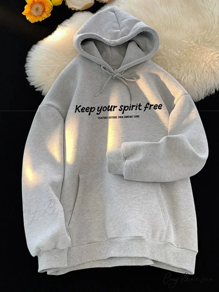 Spirit Free Letter Printed Hoodie GRAY / M(40-45KG) hoodies-241228