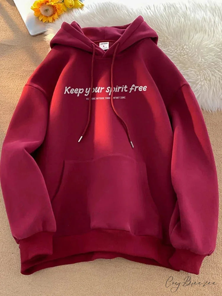 Spirit Free Letter Printed Hoodie Red / M(40-45KG) hoodies-241228