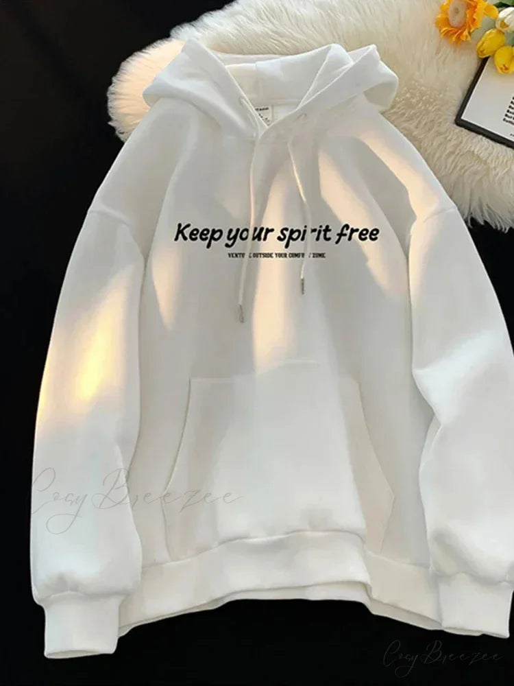 Spirit Free Letter Printed Hoodie WHITE / M(40-45KG) hoodies-241228