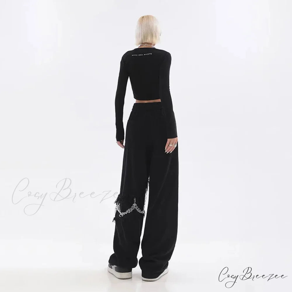 Spliced Chain Elastic Waist Pants pants-241228
