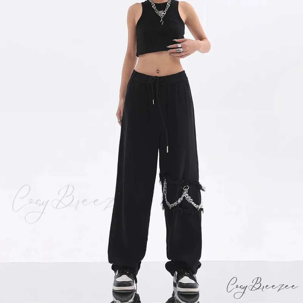 Spliced Chain Elastic Waist Pants pants-241228