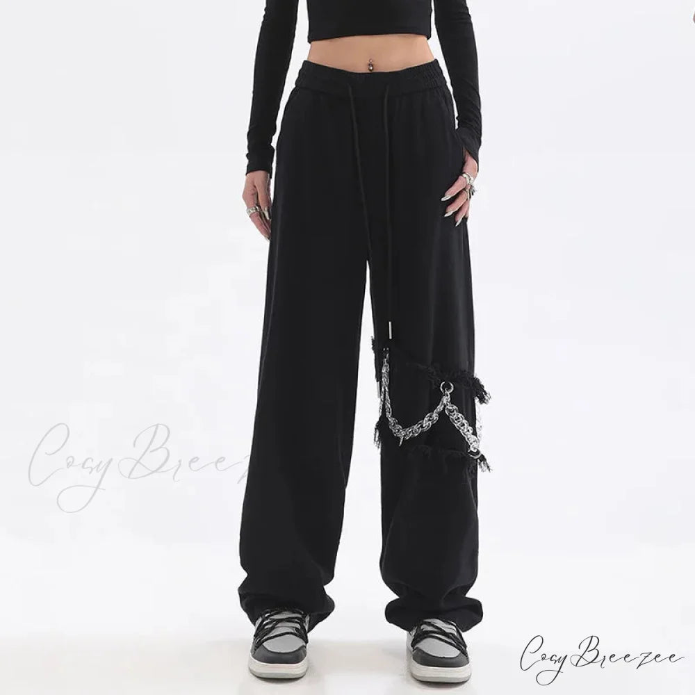 Spliced Chain Elastic Waist Pants pants-241228