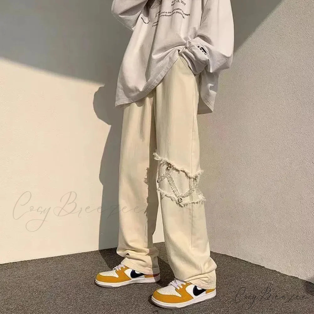Spliced Chain Elastic Waist Pants APRICOT / M (46-55kg) pants-241228
