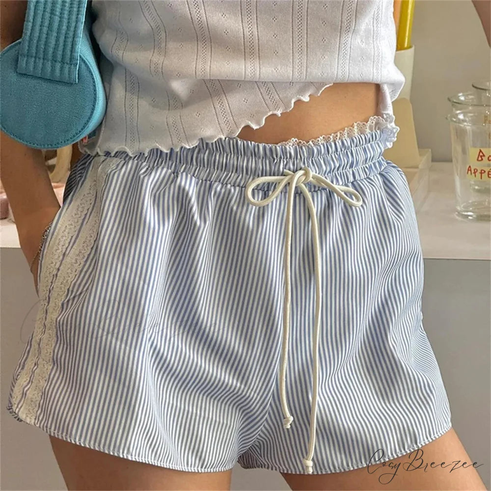 Spliced Streaked Stretchy Waist Short short-250223