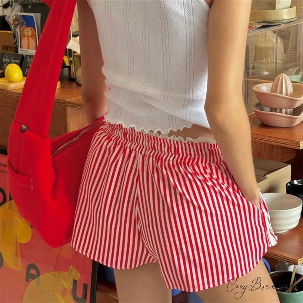 Spliced Streaked Stretchy Waist Short short-250223