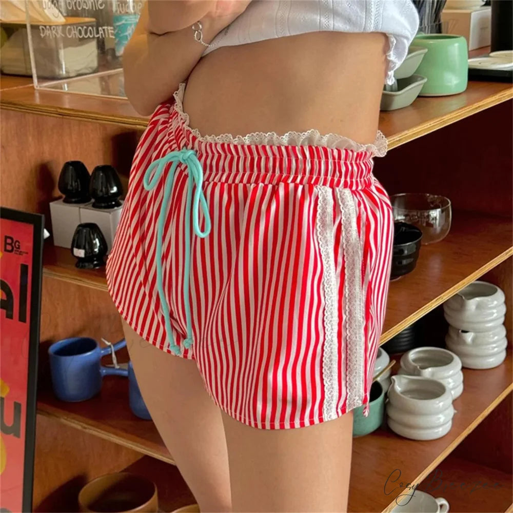 Spliced Streaked Stretchy Waist Short red / S short-250223