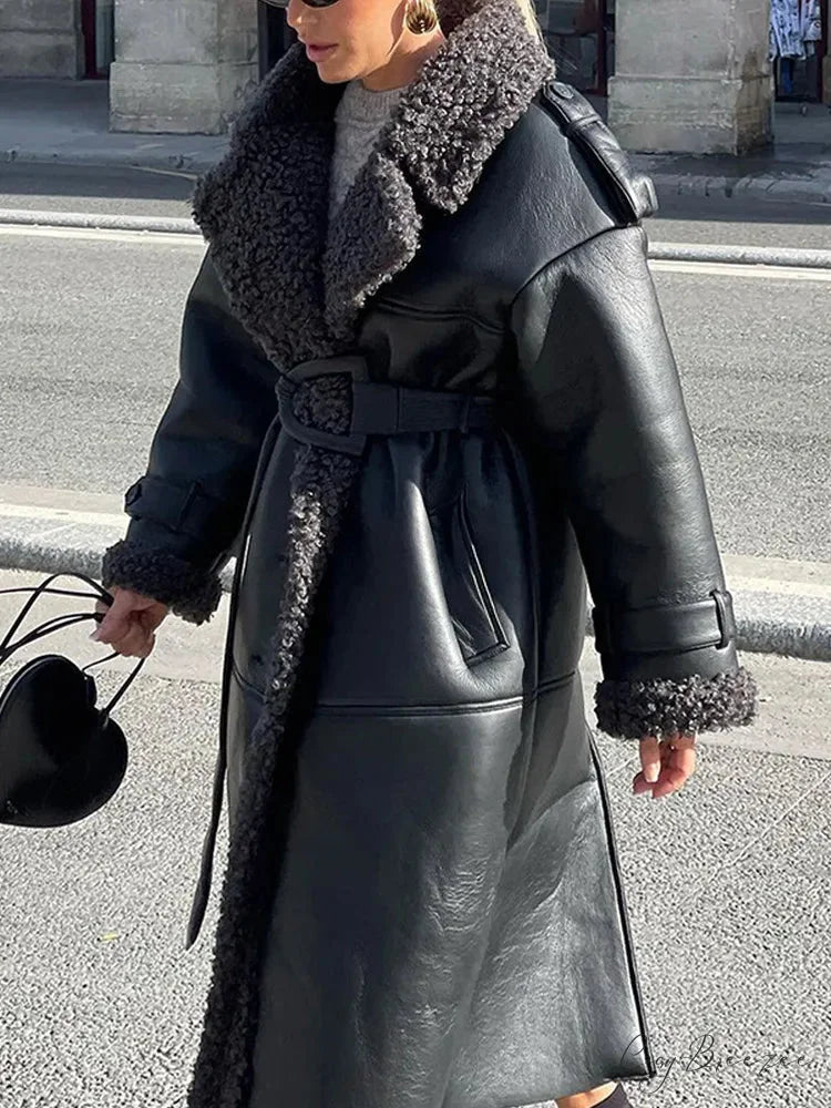 Splicing Thicken Warm Leather Coat coats-241228