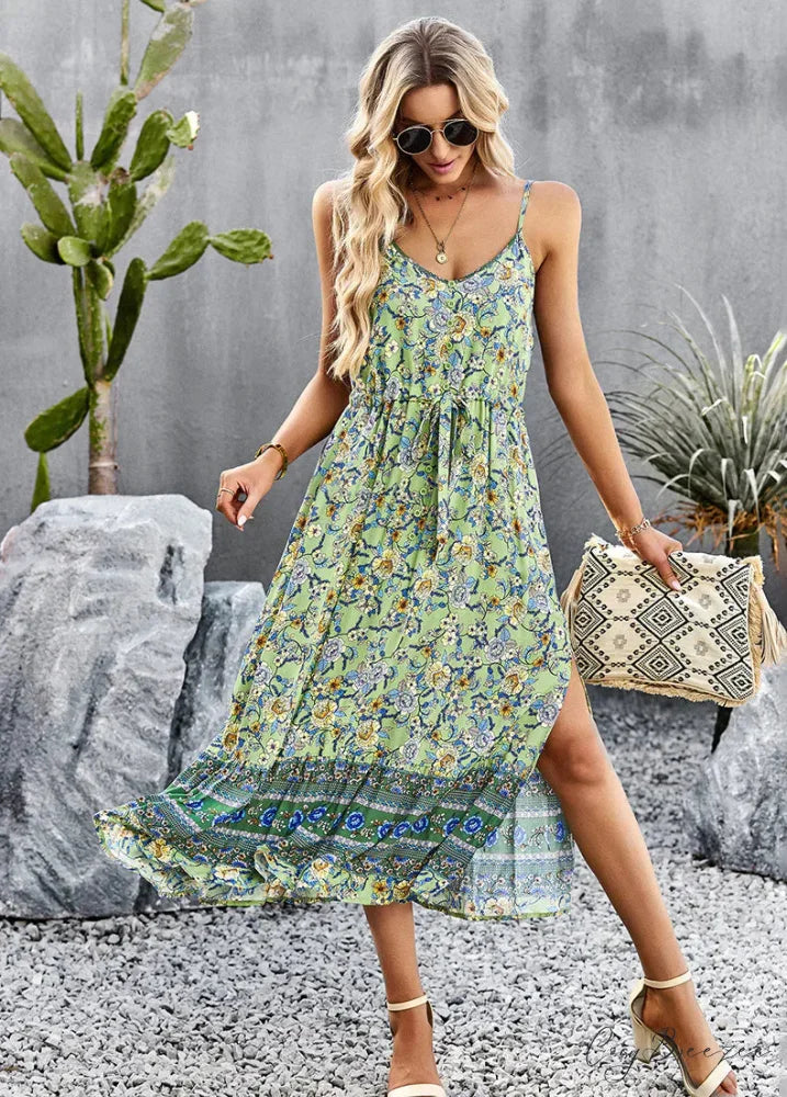 Split Bohemian Festive Dress L / black