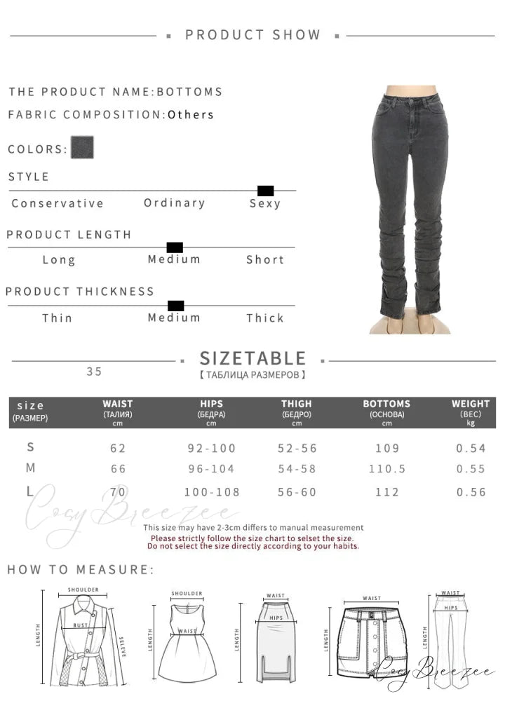 Split Grey Up Denim Trousers Style Stacked Bodycon Streetwear Jeans Ruched Baddie Waist Zip Pants High Women