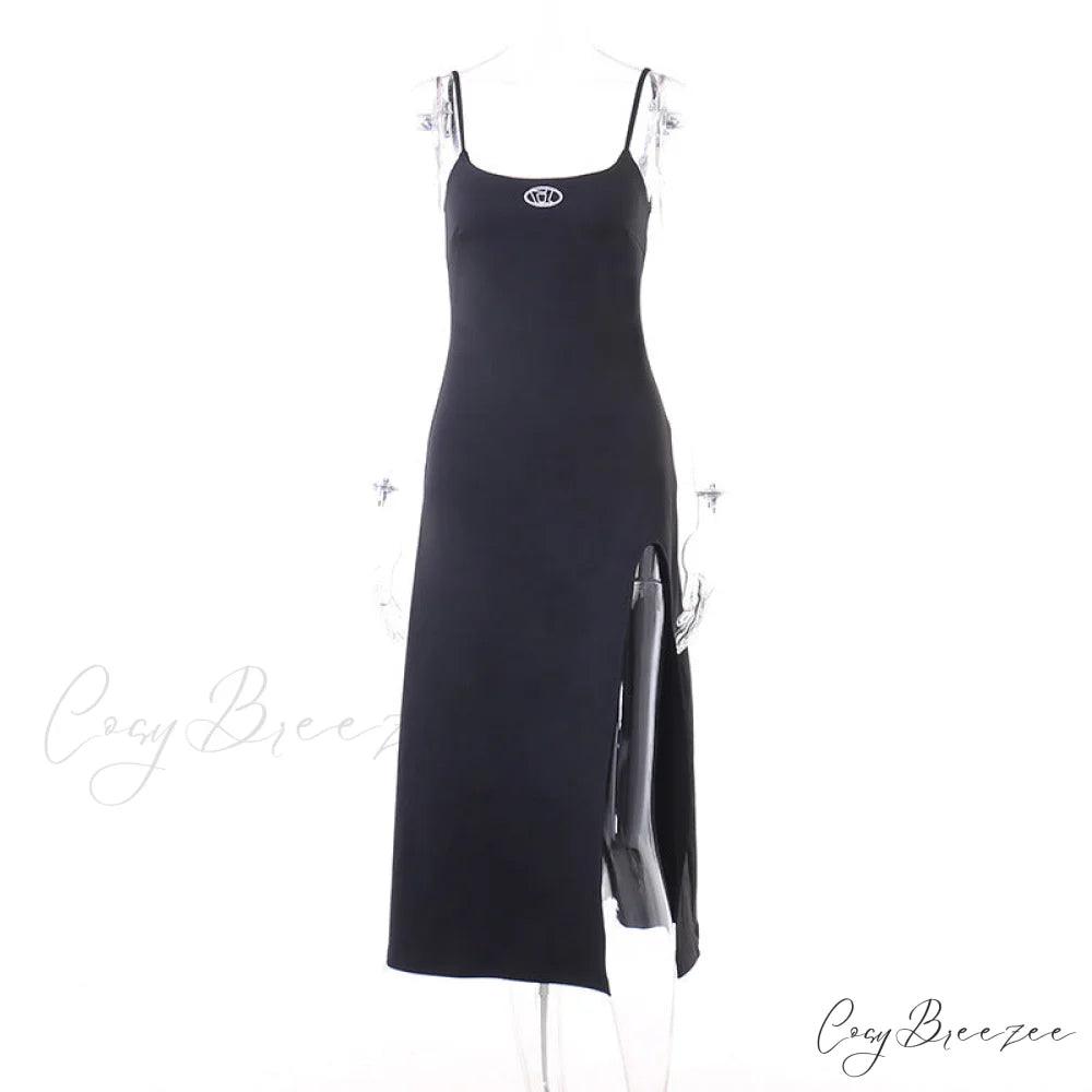 Split Hem Bodycon Dress in Black