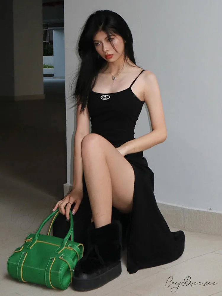 Split Hem Bodycon Dress in Black