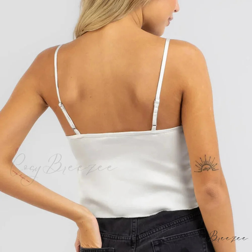 Split Hem Ruched V-Neck Crop Top croptop-250223