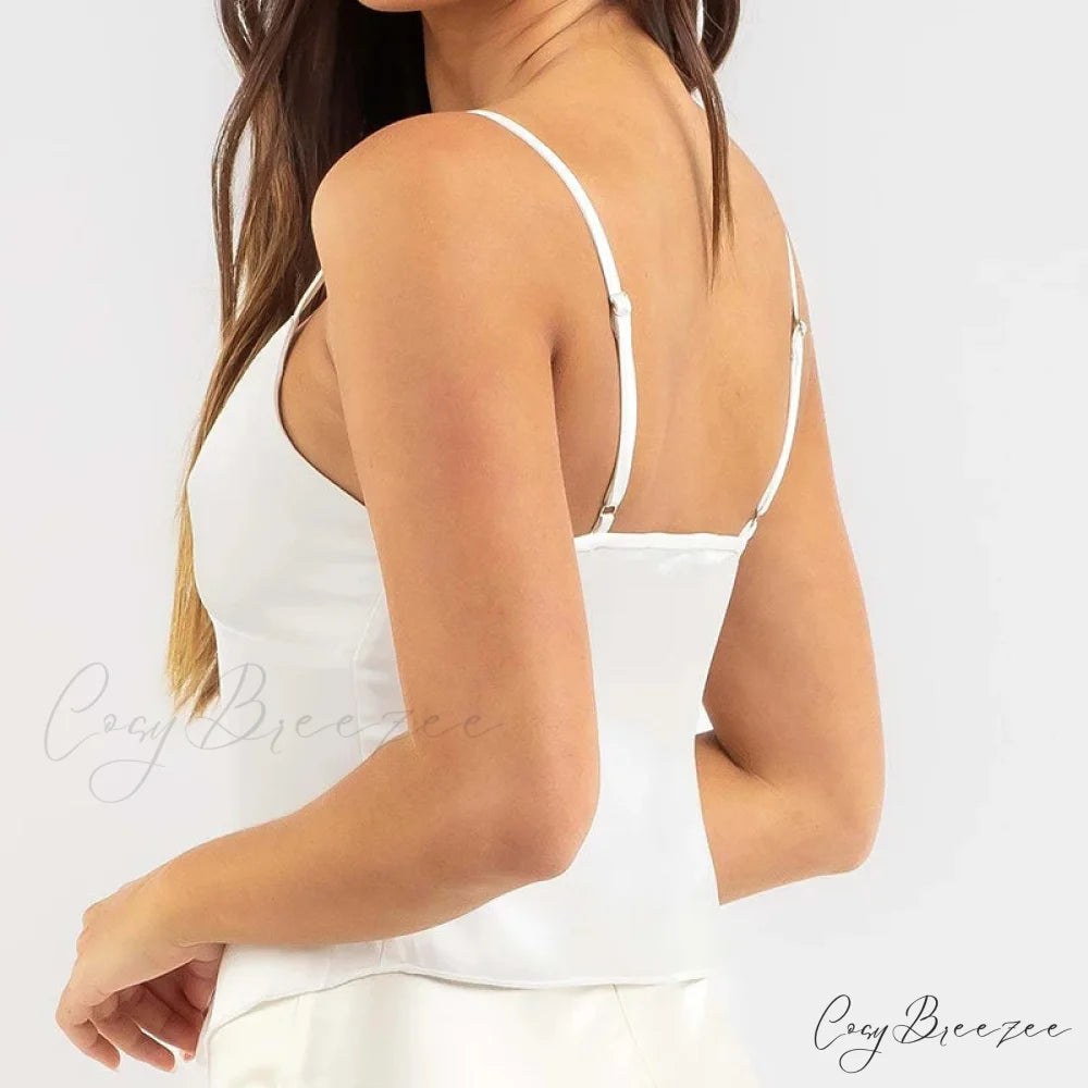 Split Hem Ruched V-Neck Crop Top croptop-250223