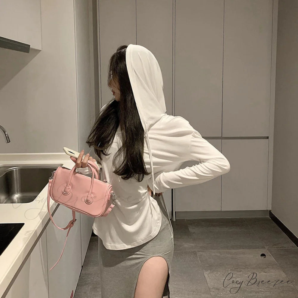 Split Sleeves and Side Autumn Hooded Button Blouse Up Women’s Long with Detail White / S