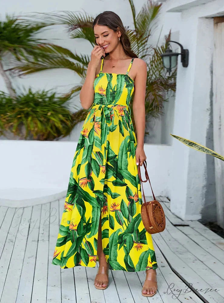 Split Waist Bohemian High Dress M / YELLOW