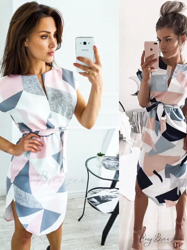 Split Women Party Flowered Midi Ruffles Bohemian V-Neck Casual Gown Gown Design Wrap Warm-Season Sexy Full-Length