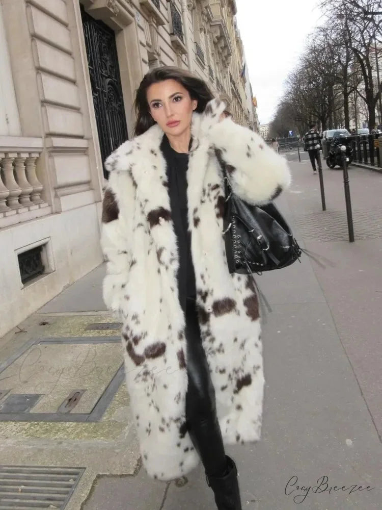 Spotted Leopard Suit Collar Fluffy Coat coats-241228