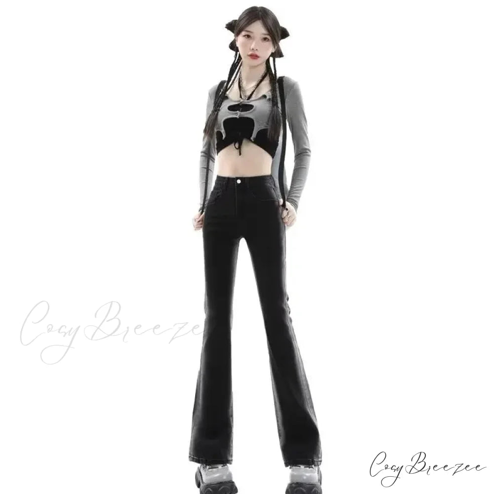 Spring And Autumn Fashion Micro Rage Ins Natural Waist Dark Simple New Zipper Jean