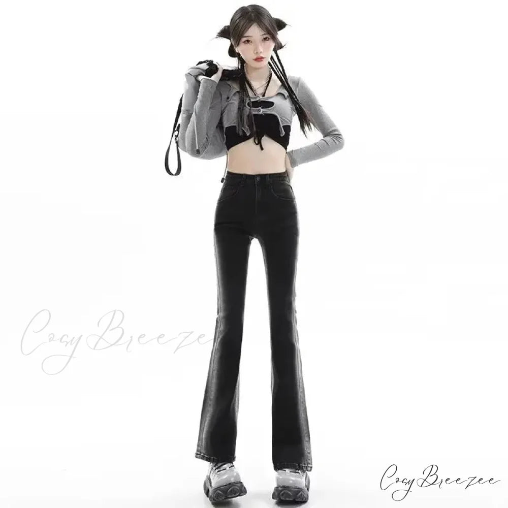 Spring And Autumn Fashion Micro Rage Ins Natural Waist Dark Simple New Zipper Jean