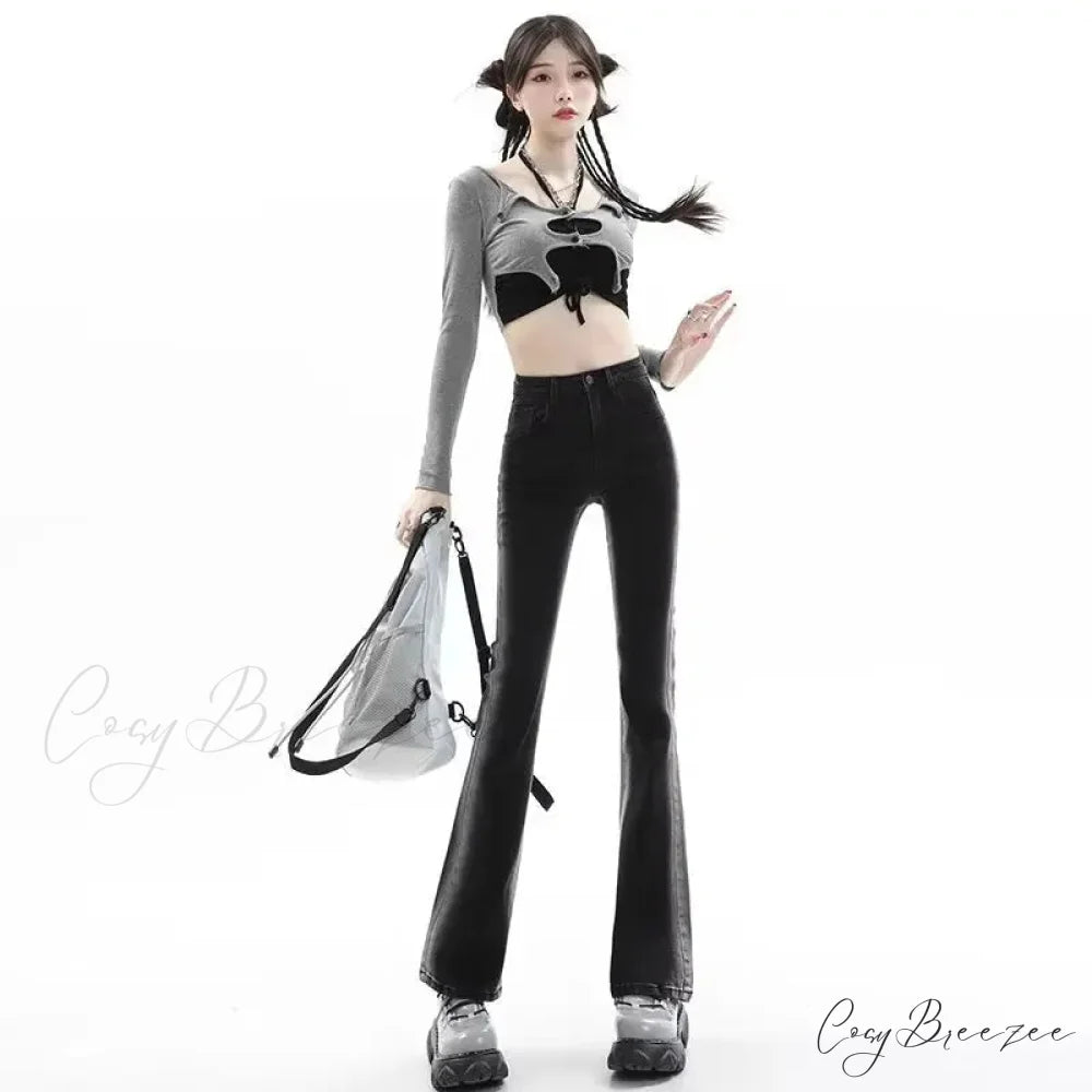Spring And Autumn Fashion Micro Rage Ins Natural Waist Dark Simple New Zipper Jean