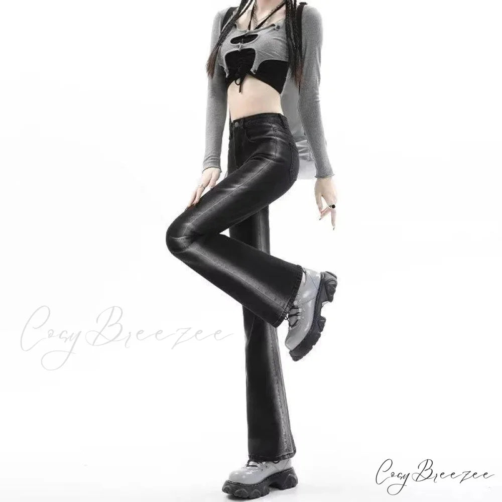Spring And Autumn Fashion Micro Rage Ins Natural Waist Dark Simple New Zipper Jean Black / XS