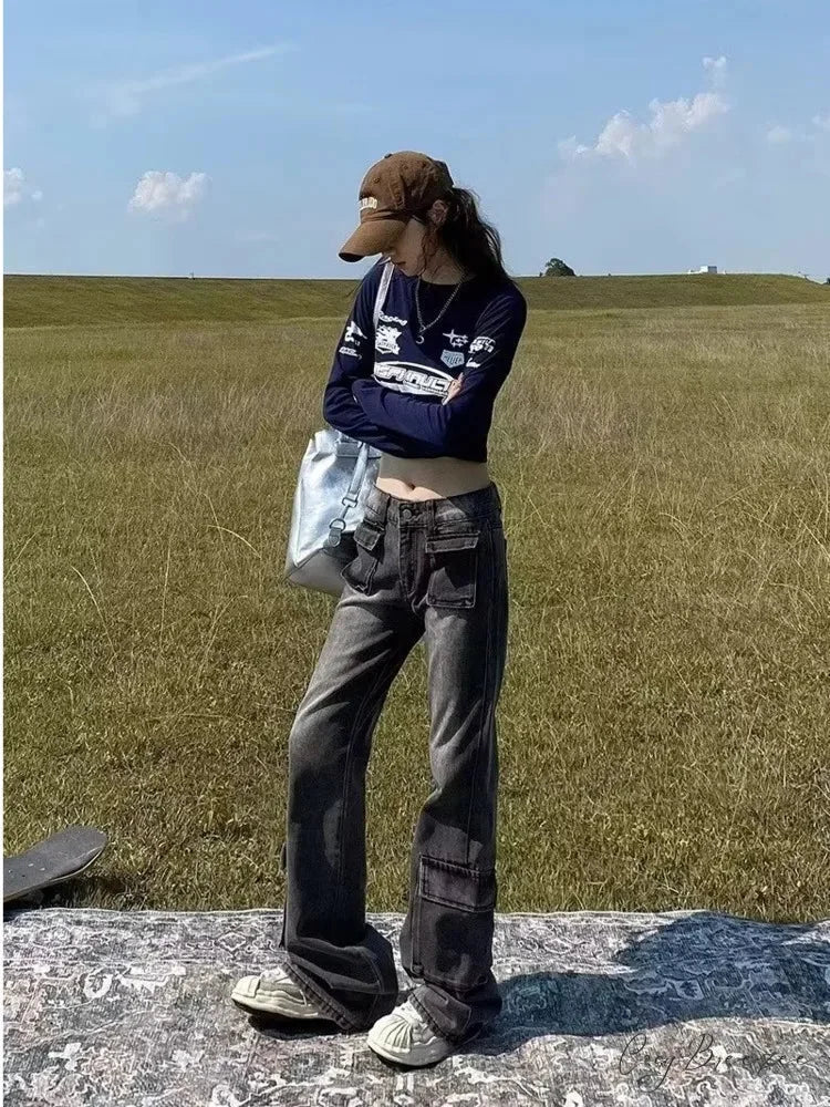 Spring and Autumn New Thin and Small Style Design Feel Loose Straight Leg Fashion Women’s Jean