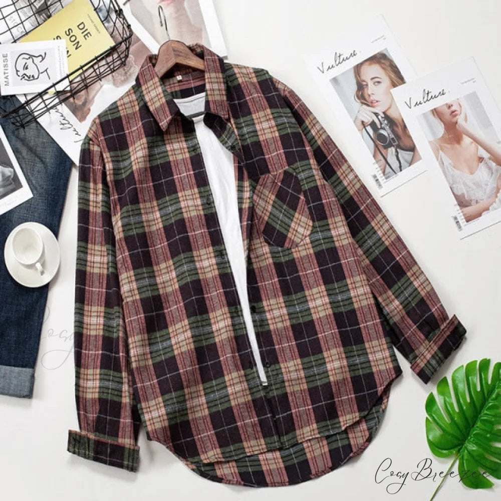 Spring Autumn Checked Blouses Loose Outwear Shirts Arm Long Casual Womens Tops Plaid News