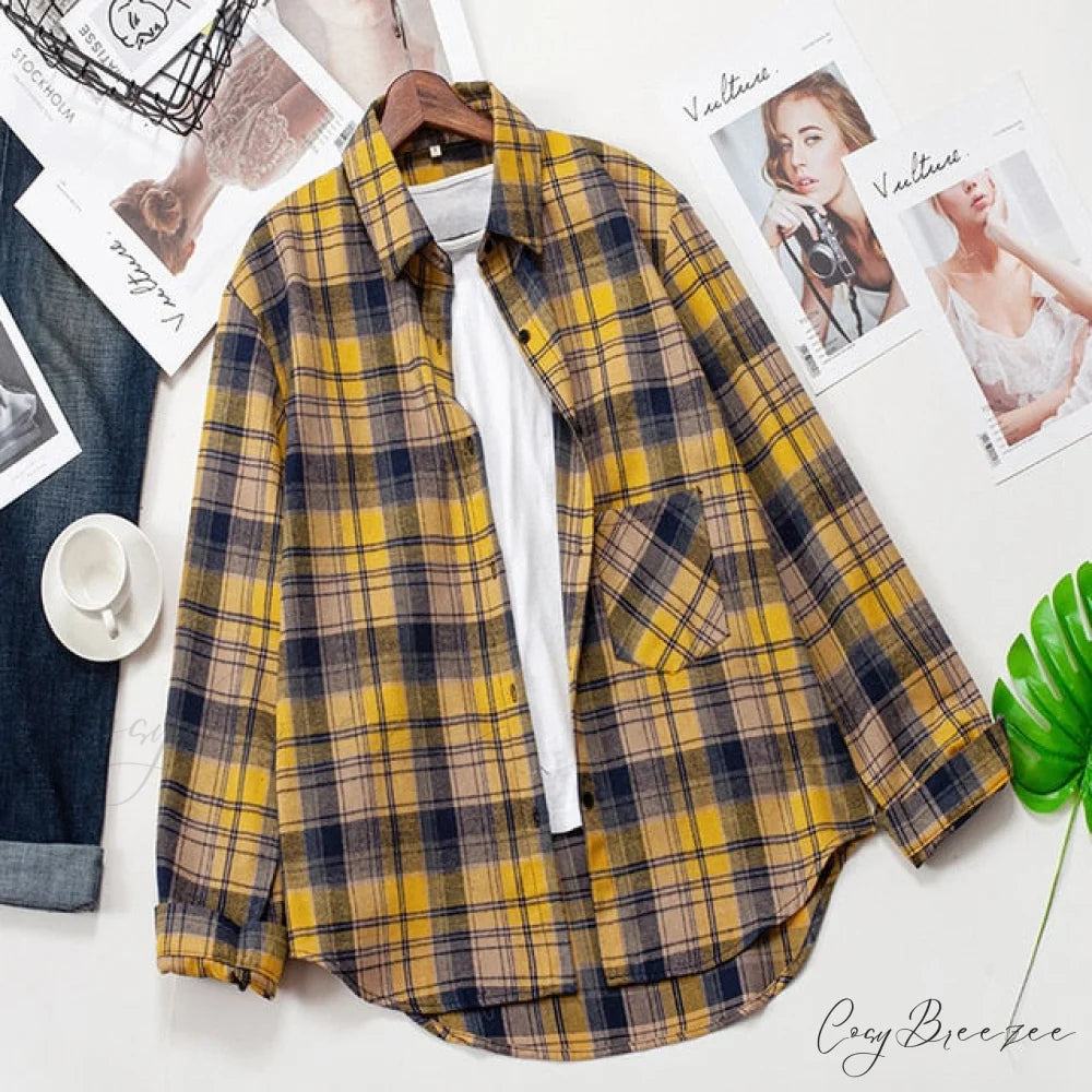 Spring Autumn Checked Blouses Loose Outwear Shirts Arm Long Casual Womens Tops Plaid News