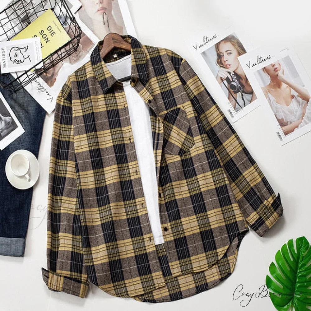 Spring Autumn Checked Blouses Loose Outwear Shirts Arm Long Casual Womens Tops Plaid News
