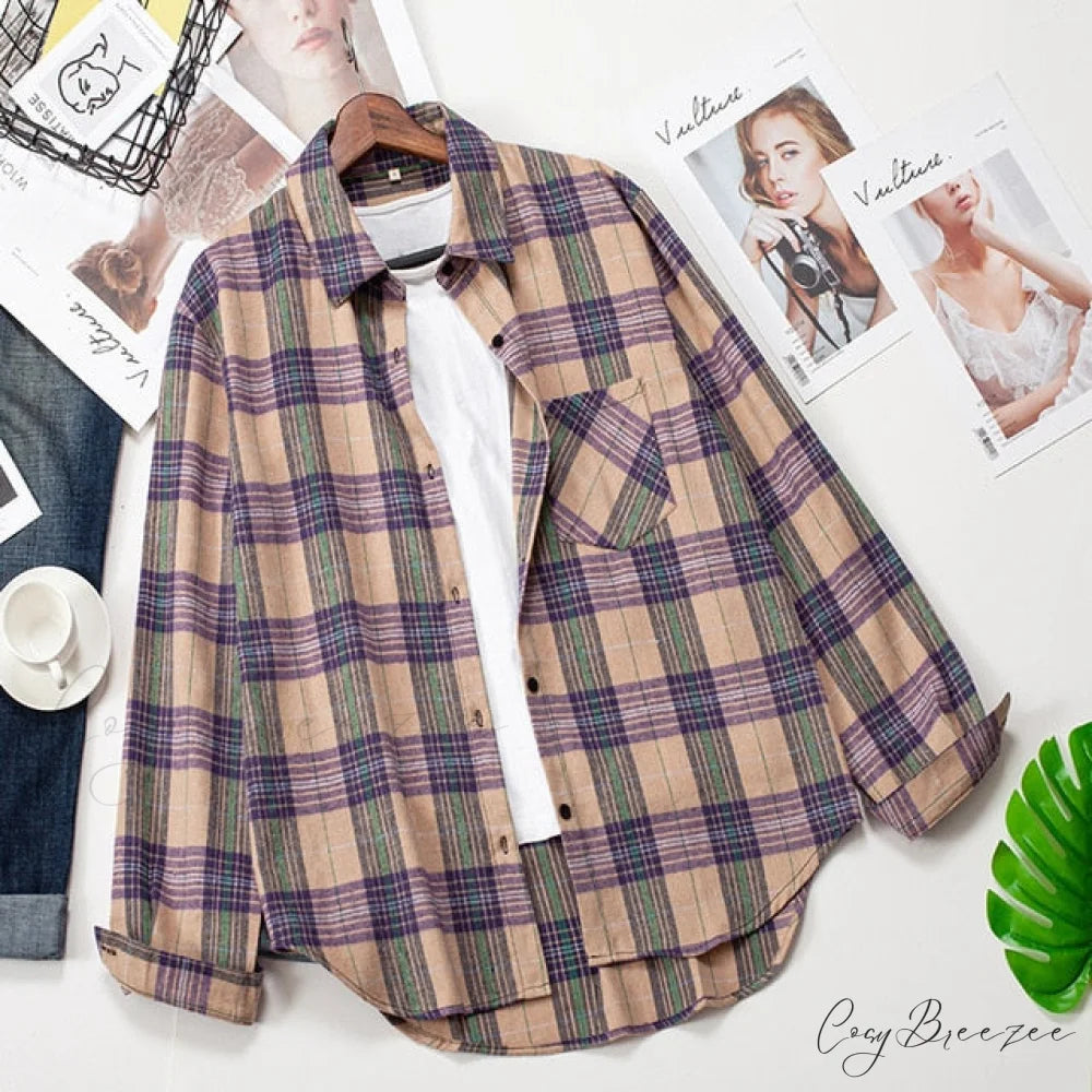 Spring Autumn Checked Blouses Loose Outwear Shirts Arm Long Casual Womens Tops Plaid News
