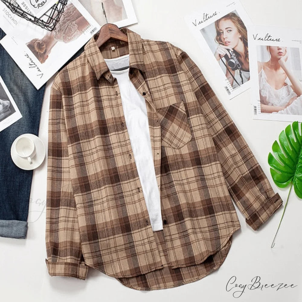 Spring Autumn Checked Blouses Loose Outwear Shirts Arm Long Casual Womens Tops Plaid News