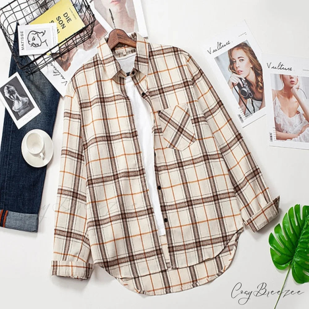 Spring Autumn Checked Blouses Loose Outwear Shirts Arm Long Casual Womens Tops Plaid News