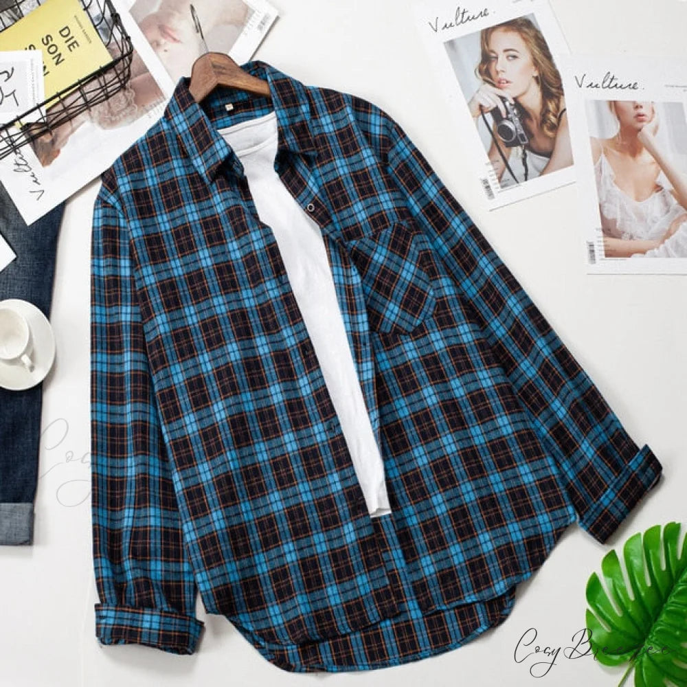 Spring Autumn Checked Blouses Loose Outwear Shirts Arm Long Casual Womens Tops Plaid News M / 11