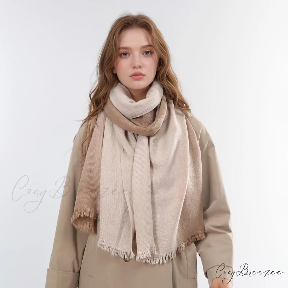 Spring Autumn Winter Thin High-end Gradient Two-tone Large Faux Cashmere Elegant Scarf Navy Blue