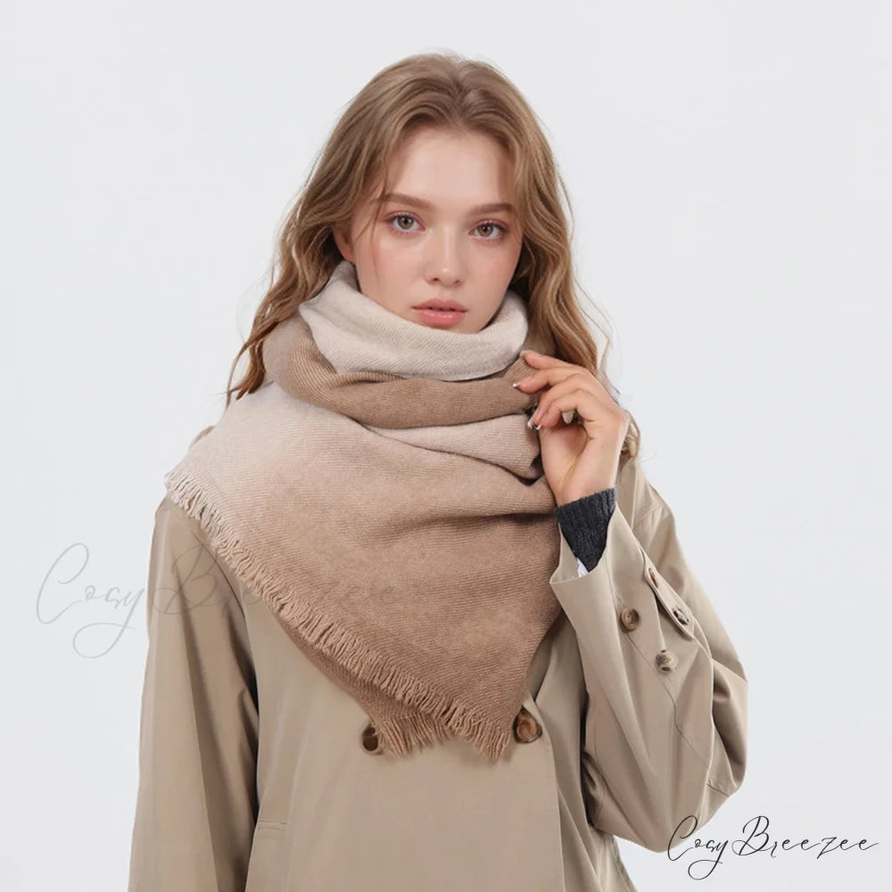 Spring Autumn Winter Thin High-end Gradient Two-tone Large Faux Cashmere Elegant Scarf Navy Blue