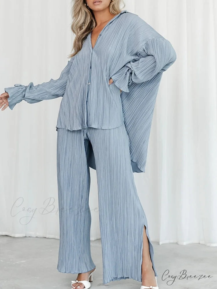 Spring Black Casual Color Blouse Sets Arm Light Fashion White - Daily Pants - Regular Solid Blouse Long Fit Women’s &