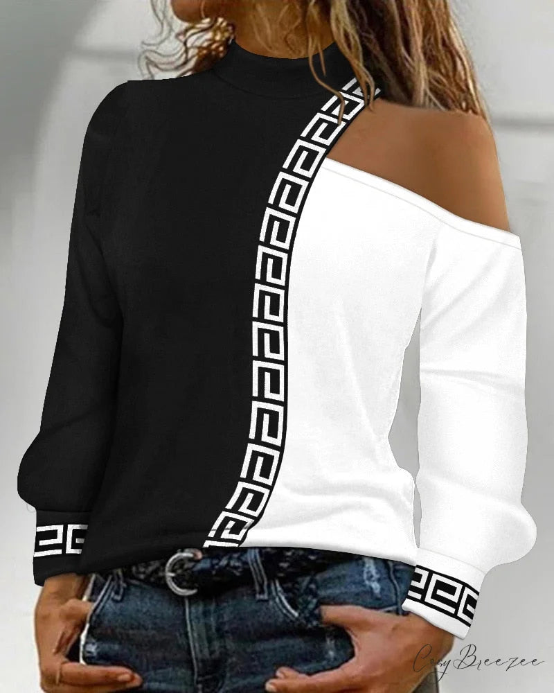 Spring Casual T-shirt Shoulder Blouse Arm Women’s Dew Fashion Mesh Top style h1 / S
