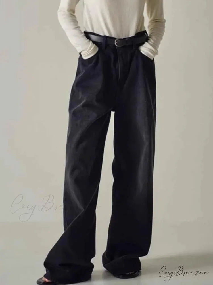 Spring Fall New High-waisted Wide-leg High Quality Long Baggy Y2K Jean Black / XS