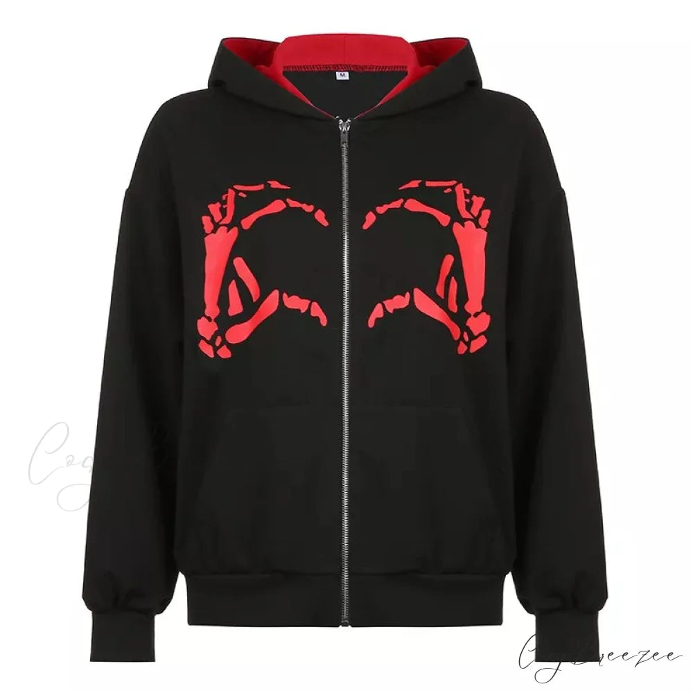 Spring Hoodie Hop Zipper Y2K Oversized Women’s Gray Embroidery Letter Streetwear Punk Hip Sweatshirt 1 2 / S