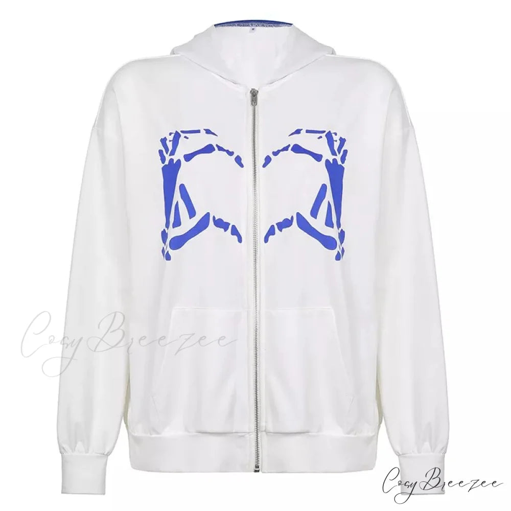 Spring Hoodie Hop Zipper Y2K Oversized Women’s Gray Embroidery Letter Streetwear Punk Hip Sweatshirt 1 1 / S