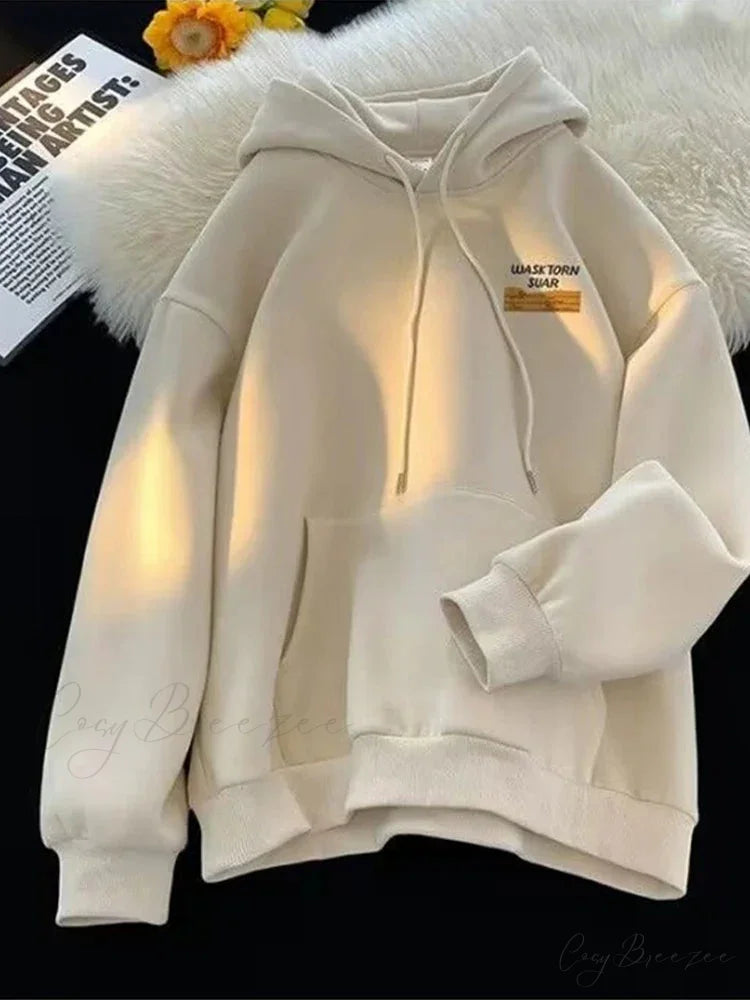 Spring Letter Graphic Streetwear Hoodie apricot / M(40-50KG) hoodies-241228