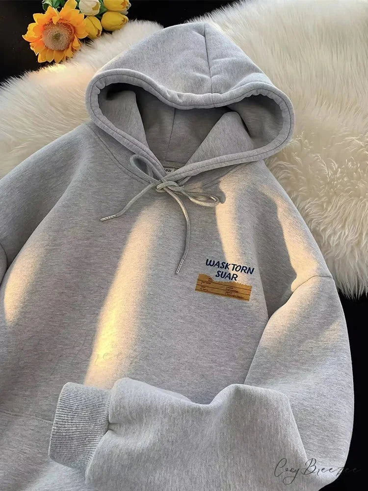 Spring Letter Graphic Streetwear Hoodie GRAY / M(40-50KG) hoodies-241228
