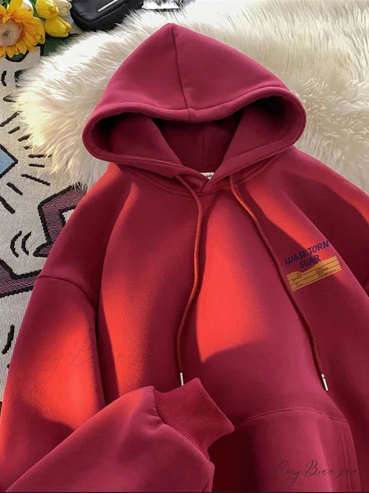Spring Letter Graphic Streetwear Hoodie Red / M(40-50KG) hoodies-241228