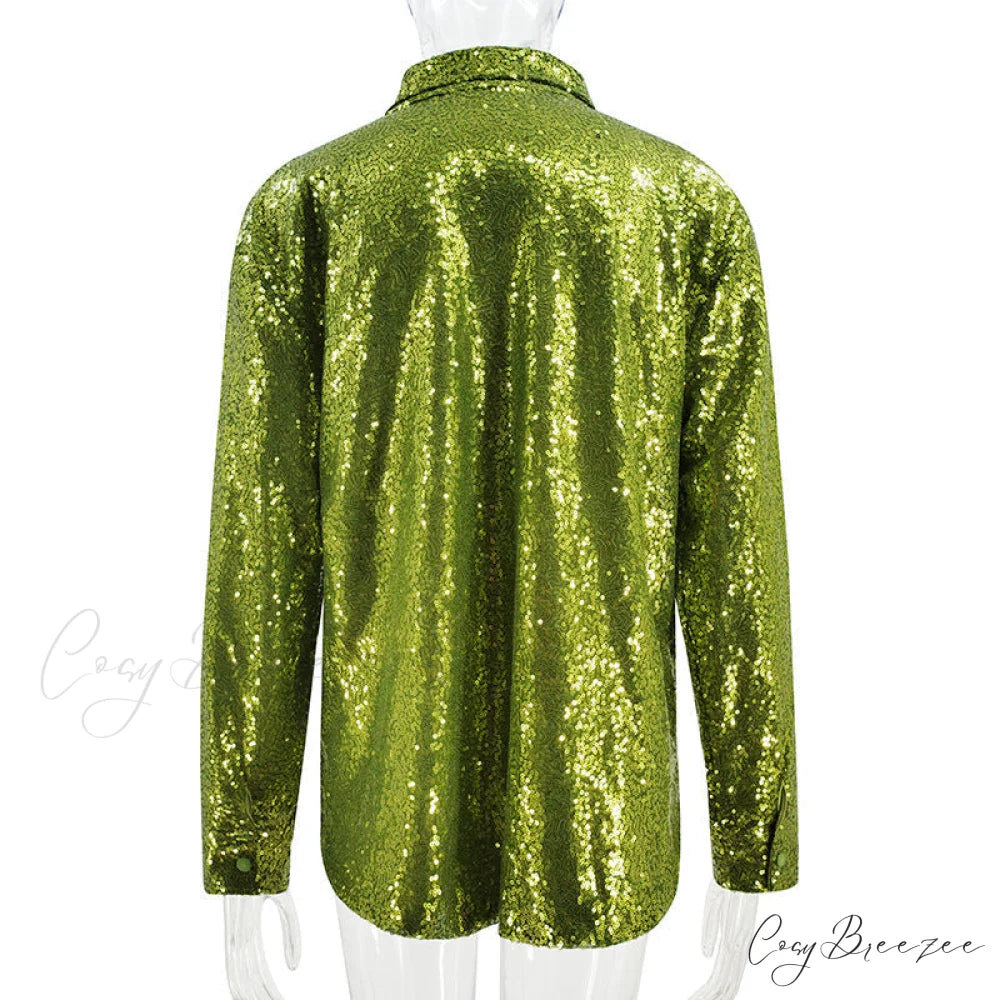 Spring Long Bright - Streetwear by Red Blouse Silk Fit Casual Women Loose Fashion Arm BerryBetty