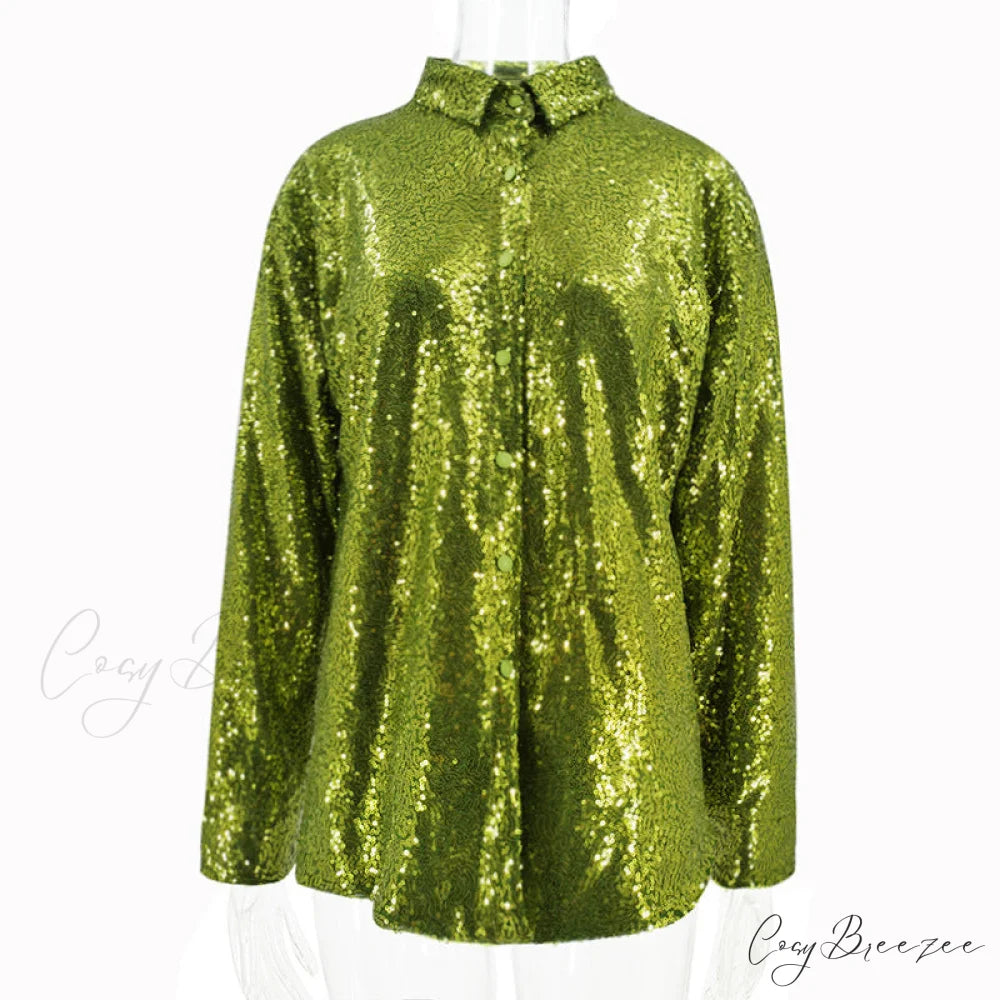 Spring Long Bright - Streetwear by Red Blouse Silk Fit Casual Women Loose Fashion Arm BerryBetty